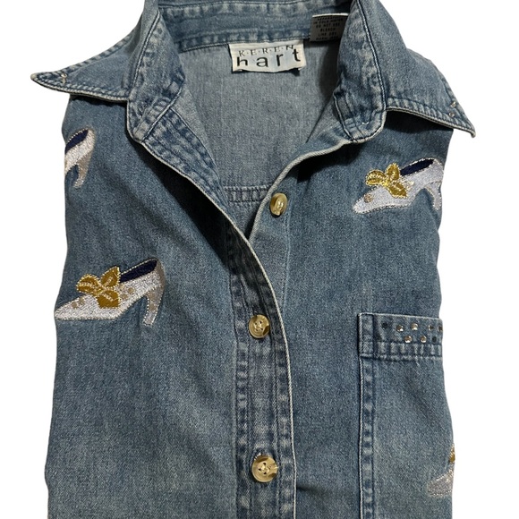 Keren Hart Denim embroidered Button up Long sleeve embroidered shoe design - Picture 4 of 11